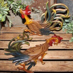 VTG Mid Century SYROCO Colorful Ornate Rooster Wall Decor Set